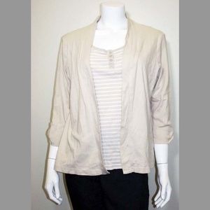 Tan & White Mock 2 Piece Long Sleeved Top - Size L